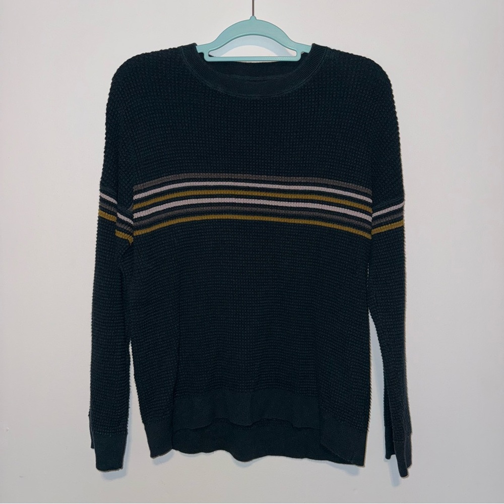 REI Co-op Thermal Top Womens Large Waffle Knit Striped 100% Cotton Retro Green